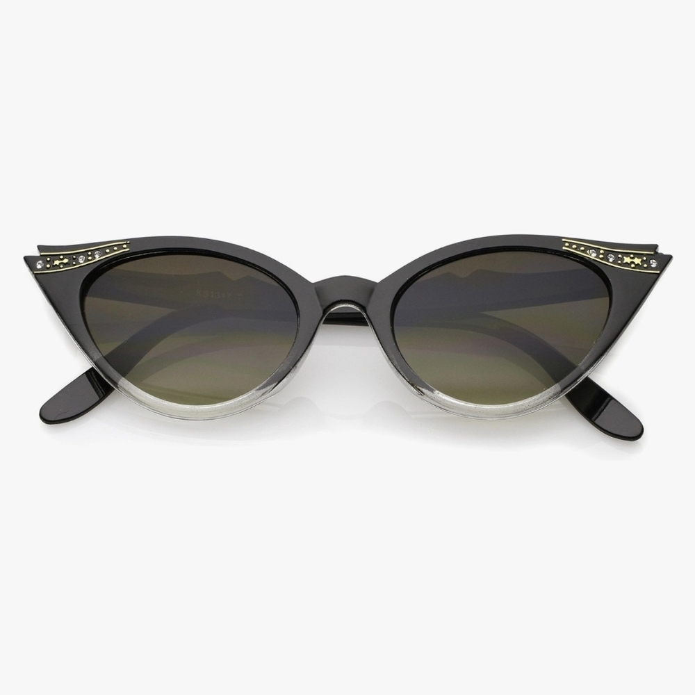 Black Cat-Eye Sunglasses with Gold Accents